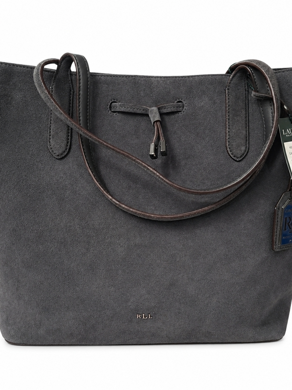 Lauren Ralph Lauren Dryden Diana Suede Leather Tote in Color Dark Shadow